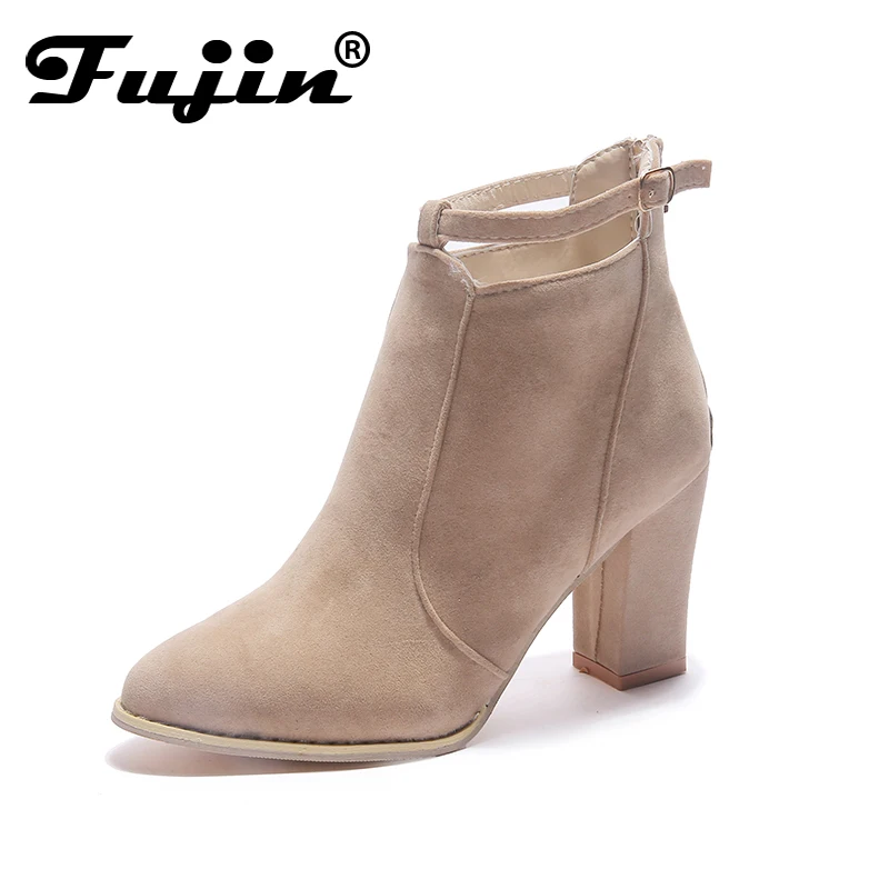 

Fujin Pu Leather Women Chelsea Boots Brand Winter Warm Short Ankle Boots Plus Size Platform Single Flats Square Heel Shoes Woman