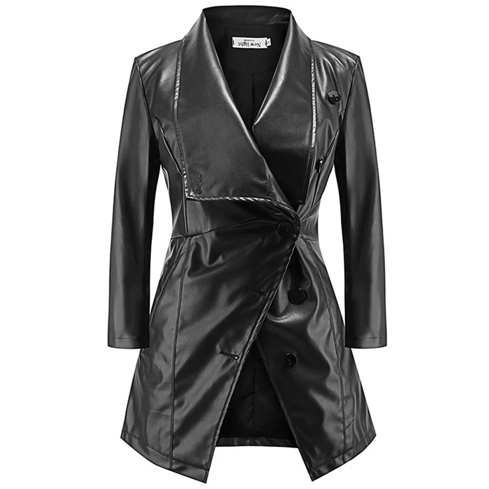 

Gothic faux leather jacket Women Winter Autumn Black Motorcycle Jacket Mid-long Outerwear faux leather PU Jacket 2018 Coat HOT