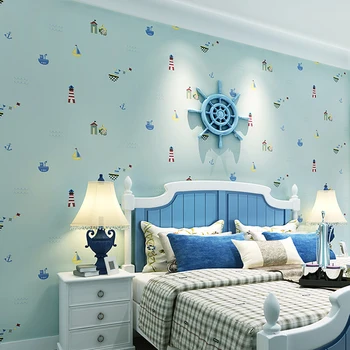 

Boys And Girls Bedroom Non-woven Printed Wall Paper Mediterranean Cartoon Children Room Wall Decorative Mural Wallpaper Roll 10M
