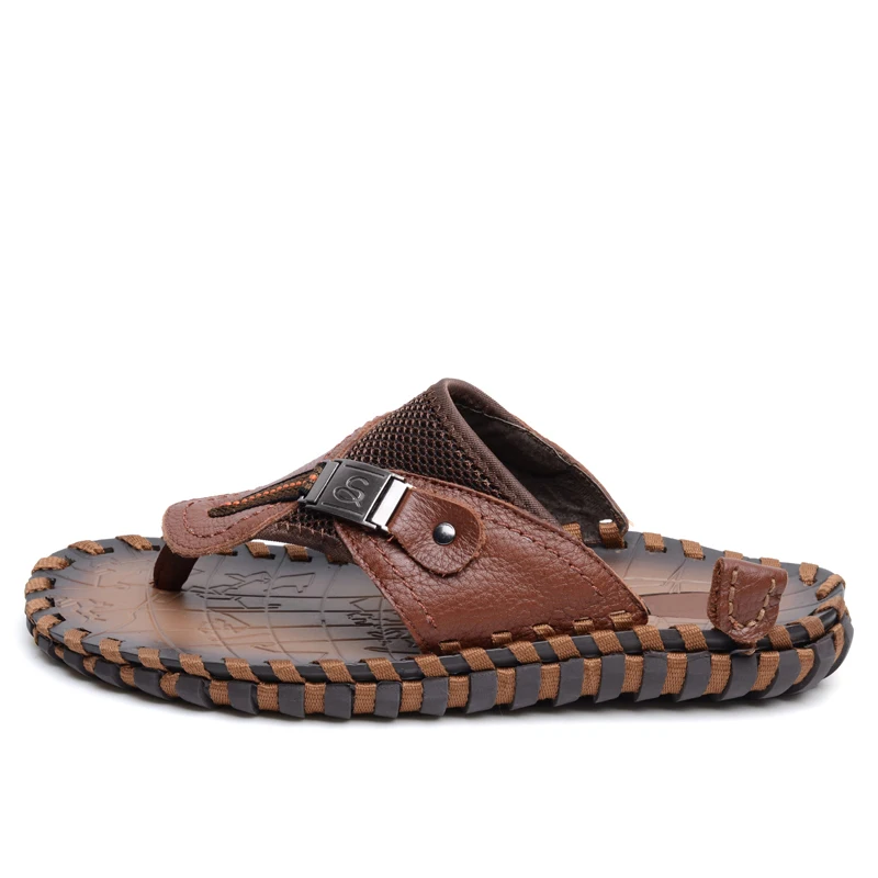 Ramialali/мужские вьетнамки из натуральной кожи; летние сандалии для мужчин; брендовые дизайнерские тапочки для пляжа; Повседневная прогулочная обувь; Sildes