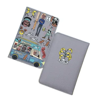 

New 2020 Originality Design Leather Passport Cover Graffiti Ticket Men Passport Holder Case Gray Travel Card Holder Accessories