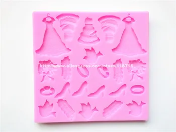 

Free Shipping Dress & Rings Shaped Silicone Mold Cake Decoration Fondant Cake 3D Food Grade Silicone Mould 034