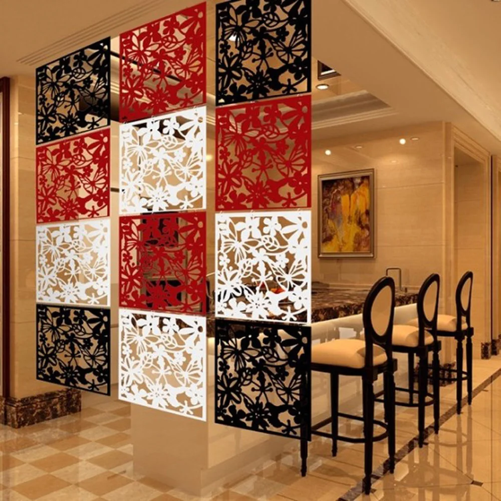 

4 Pieces Modern Simple A Living Room Hanging Folding Screen Hollow Red/Black/White Dining Room Partition The Entrance Curtain
