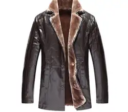 Новый Бизнес Повседневное зима очень теплый толстый Искусственный мех кожаная куртка Искусственная кожа пальто плюс Размеры стекаются