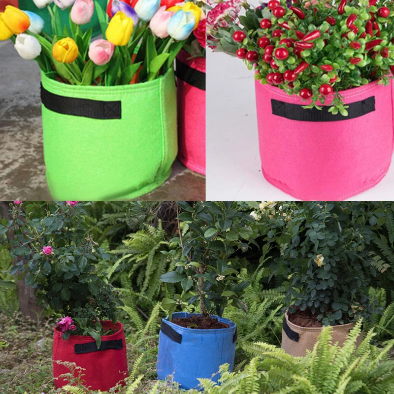 Colorful Plant Grow Bags Breathable Non-Woven Fabric Pots with Handles Planting Bag Seedling Flowerpot Garden Supplies