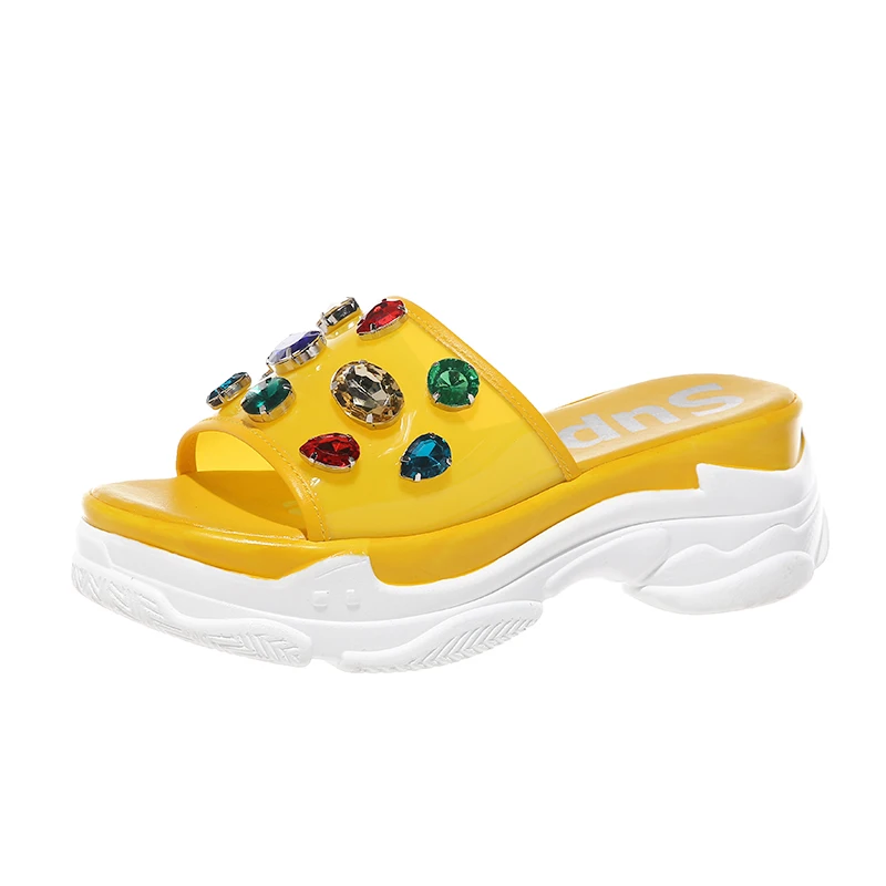 

Colorful Slippers Bling Brand Slipper Women Flip Flops Fashion Solid Color Crystal Diamond Bow tie Flat Heel Sandals