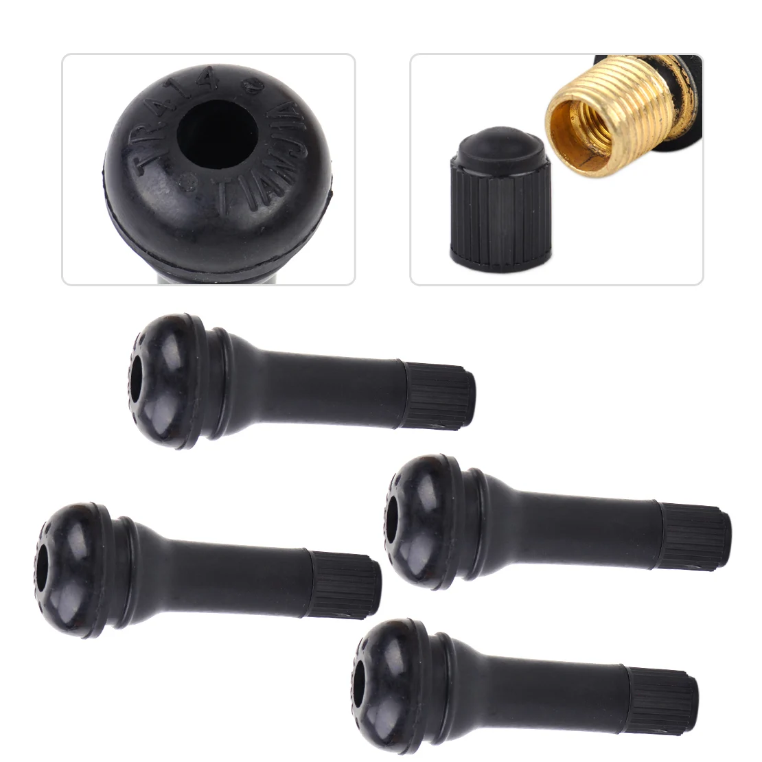 CITALL 4pcs Car TR414 Snap In Tire Valves Tubeless Rubber Black Wheel