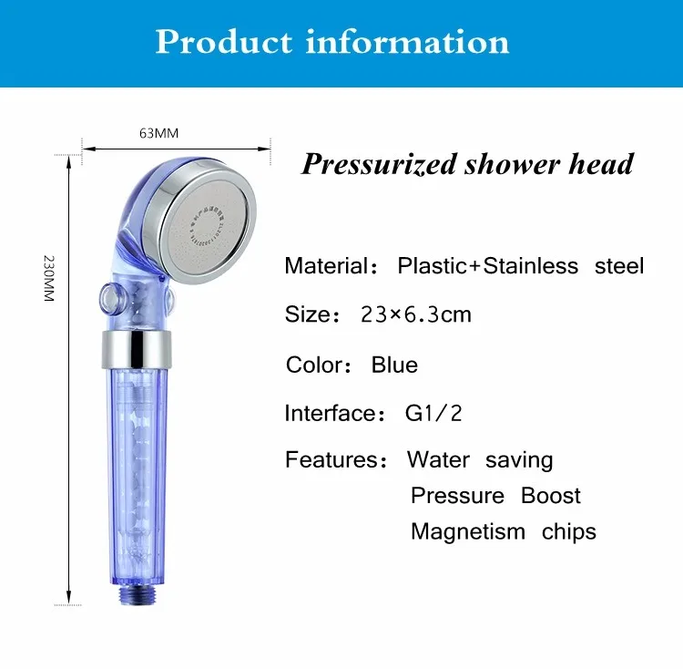 Чжан Цзи Blue SPA магнитотерапия Насадки для душа экономии воды Прозрачный рук Высокое Давление фильтр для воды Ванна Сопла Насадки для душа