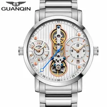 GUANQIN Роскошные брендовые креативные Автоматические Мужские часы-скелетоны Tourbillon полностью стальные водонепроницаемые мужские деловые механические часы