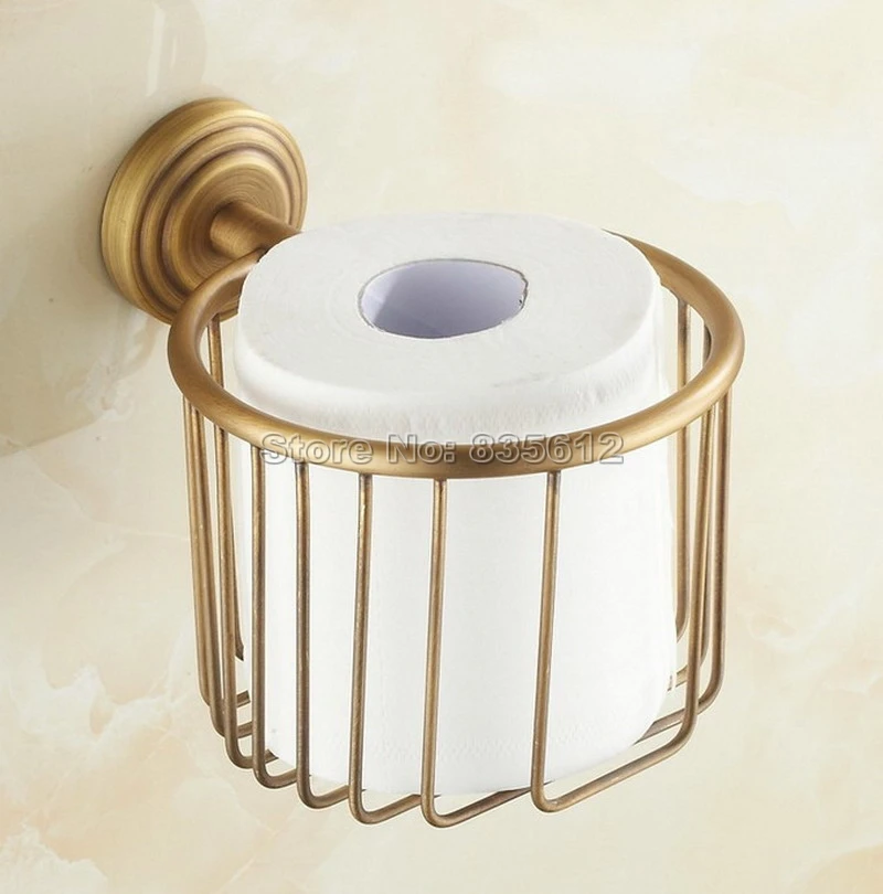 Antique Brass Bathroom Toilet Paper Roll Holder Basket Bathroom Fitting