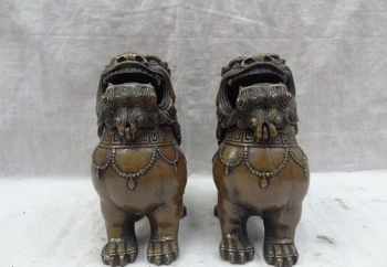 

song voge gem S2901 Chinese Bronze Movable Lion Head PiXiu Fu Dog Statue Incense Burner Censer Pair