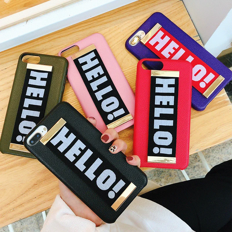 

Elastic Hand Strap Case For iPhone 8 Cover Anti-knock Hello Patterned Coque For iPhone 7Plus 6 6S Plus X XR XS XSmax Fitted Case
