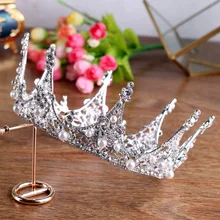 Luxury Vintage Silver Wedding Crown Alloy Bridal Tiara Baroque Queen King Crown Full Rhinestone Tiara Crown Jewelry Bijoux HQ-36