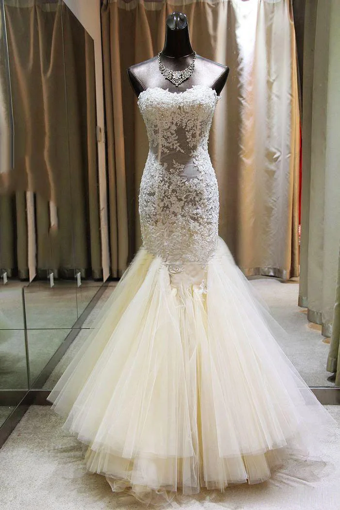 Gorgeous 2019 Mermaid Wedding Dresses Sweetheart Neck Lace Appliques Beaded Layered Skirt Lace Up Bridal Gowns For Garden Rustic Style159