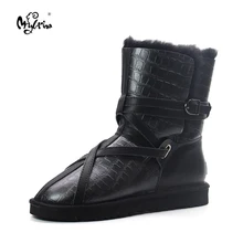 Top Quality New Genuine Sheepskin Leather Snow Boots 100% Natural Wool Inside Real Fur Waterpoof Mujer Botas Fashion Women Shoes