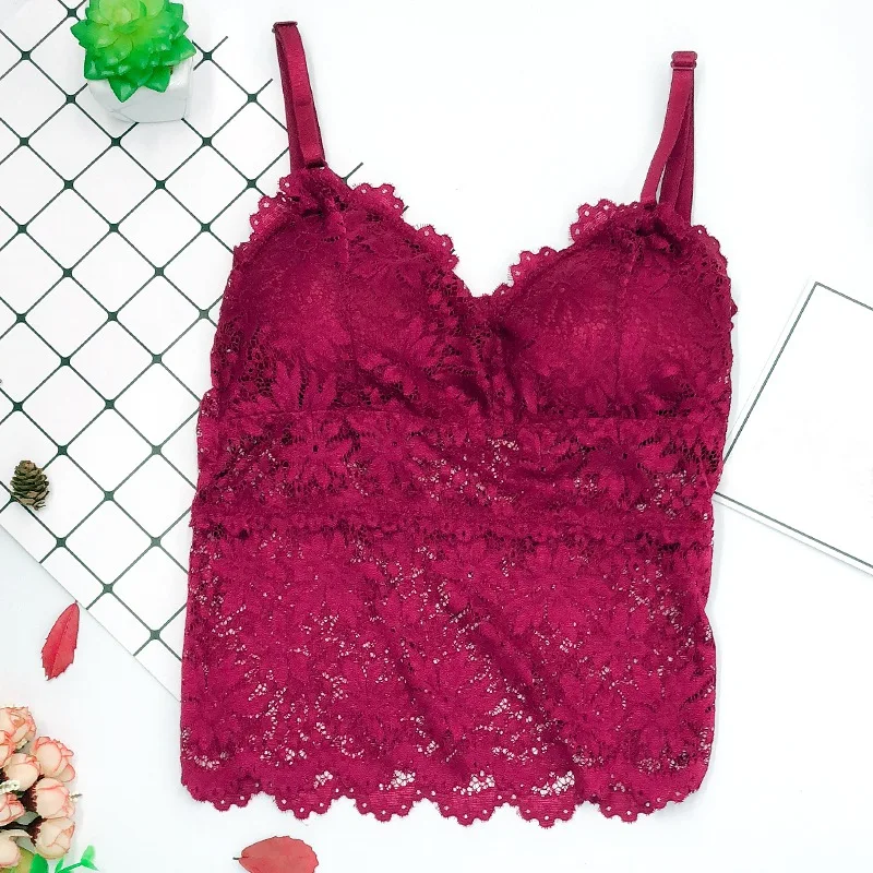 

Women Flower Camisoles lace Tube Top Gather Tanks Hollow Out Lace Nightclub Cami Bralette Crochet Solid Crop Tank