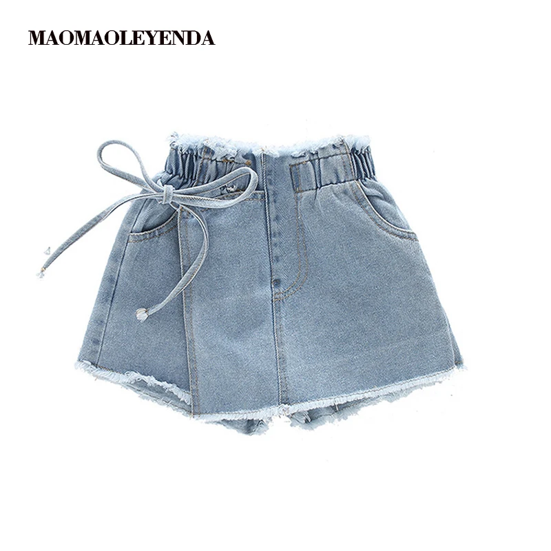 

2019 Spring and summer new girls denim shorts Korean children's wild washed broken flash edge hot pants