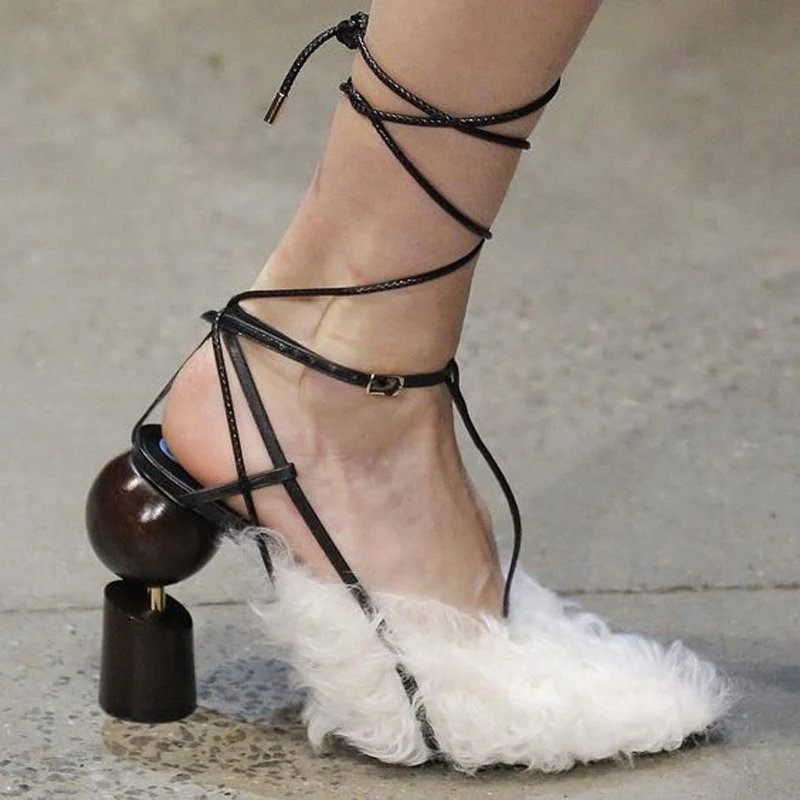 

Rome Style Lace-Up Strange Heels Women Sandals Sexy Pointed Toe Cross-tied Women Pumps Summer Suede Cut-Outs High Heels Shoes