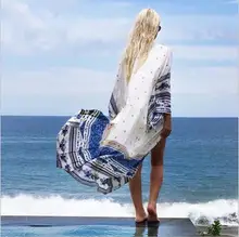 Women Fashion Summer Chiffon Cardigan Shirt Sun Protection Geometric Print Long Cardigan Beach Cover Up Shirt Blouses