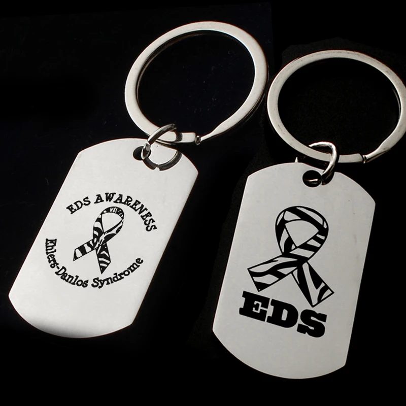 

EDS Awareness Keychain Ehlers Danlos Type Medical Alert keyring Stainless Steel Keychain jewelry engrave key holder