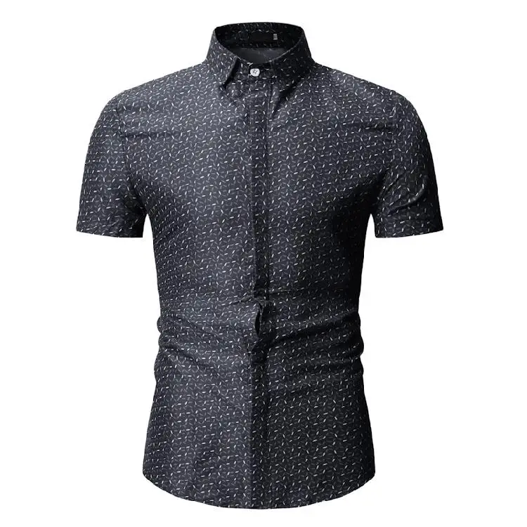 Новые модели рубашек Camisa Social с коротким рукавом вечернее платье мужские рубашки летняя блузка мужская одежда синий черный белый - Цвет: Black 1801 YS85-P20