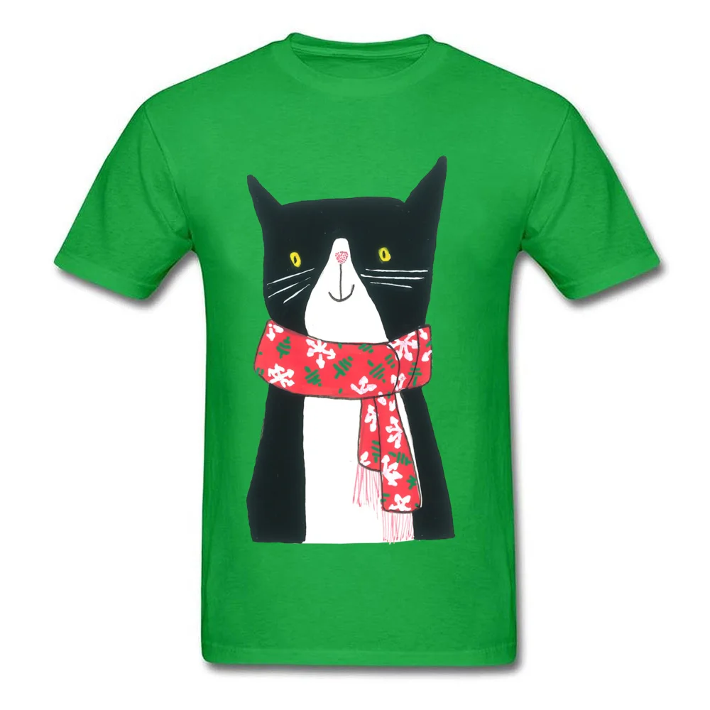 Cat With A Scarf All Cotton Tops Shirt for Men Leisure Top T-shirts Custom Discount O-Neck T-shirts Short Sleeve Cat With A Scarf green