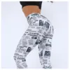 Workout Leggings Black White Highstreet Newspaper Letter Print Streetwear Legging 2022 Summer Fitness Women Sexy Casual Trousers ► Photo 1/6