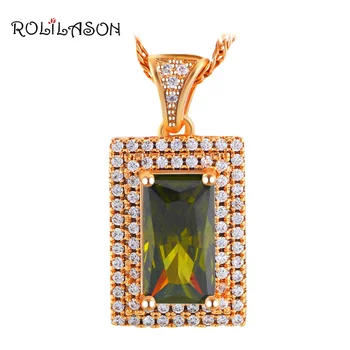 

ROLILASON Hot Sell in My Store Green Peridot Gold Tone Wholesale&Retail Fashion Jewelry Pendant for Women LNS647