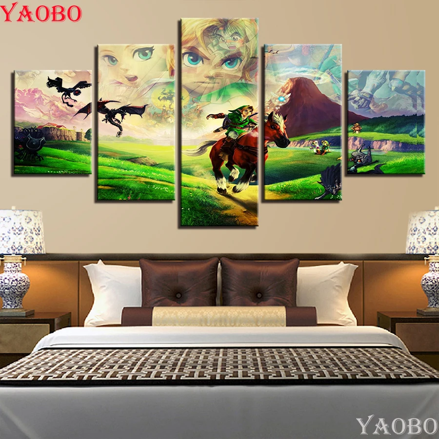 5D Diy Diamond Painting full Square Cross Stitch Embroidery 5 Panel The Legend Of Zelda Game Pictures for kid room Decor | Дом и сад