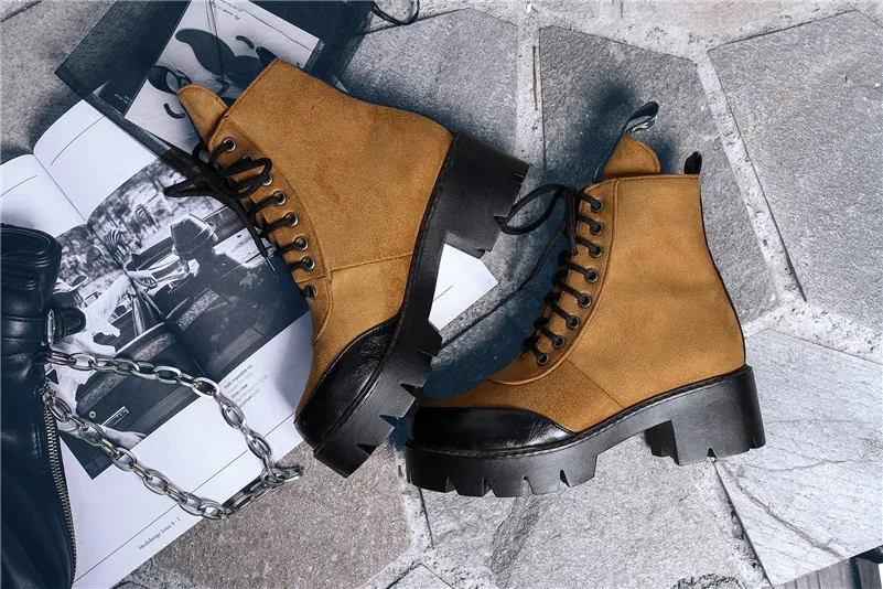 FEDONAS/женские ботильоны в стиле панк; осенне-зимние женские туфли на высоком толстом каблуке; женские туфли на платформе; повседневная обувь на шнуровке; Полусапоги