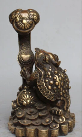 

JP S0085 10" Chinese Bronze Brass Wealth Auspicious Golden Toad Ru Yi Animal Statue B0403