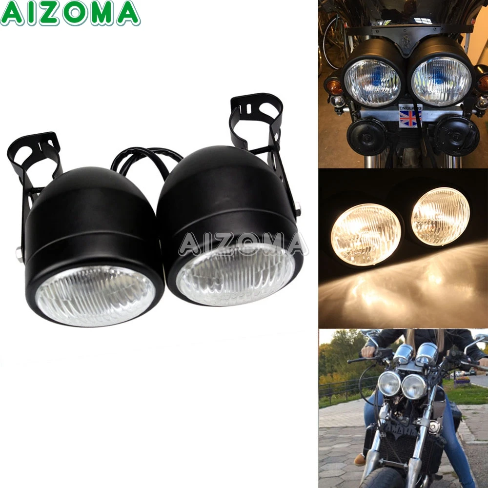 Двойной спортивный мотоцикл Доминатор 4 ''головной светильник для Kawasaki Yamaha Suzuki XS CB GS GL Кафе Racer двойной головной светильник w/кронштейн