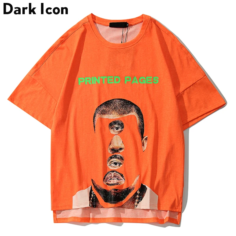 

Dark Icon Hip Hop T-shirt Men Crew Neck Hipster Tshirts Spoof Kanye Men's Tee Shirts Streetwear Clothing Orange Green
