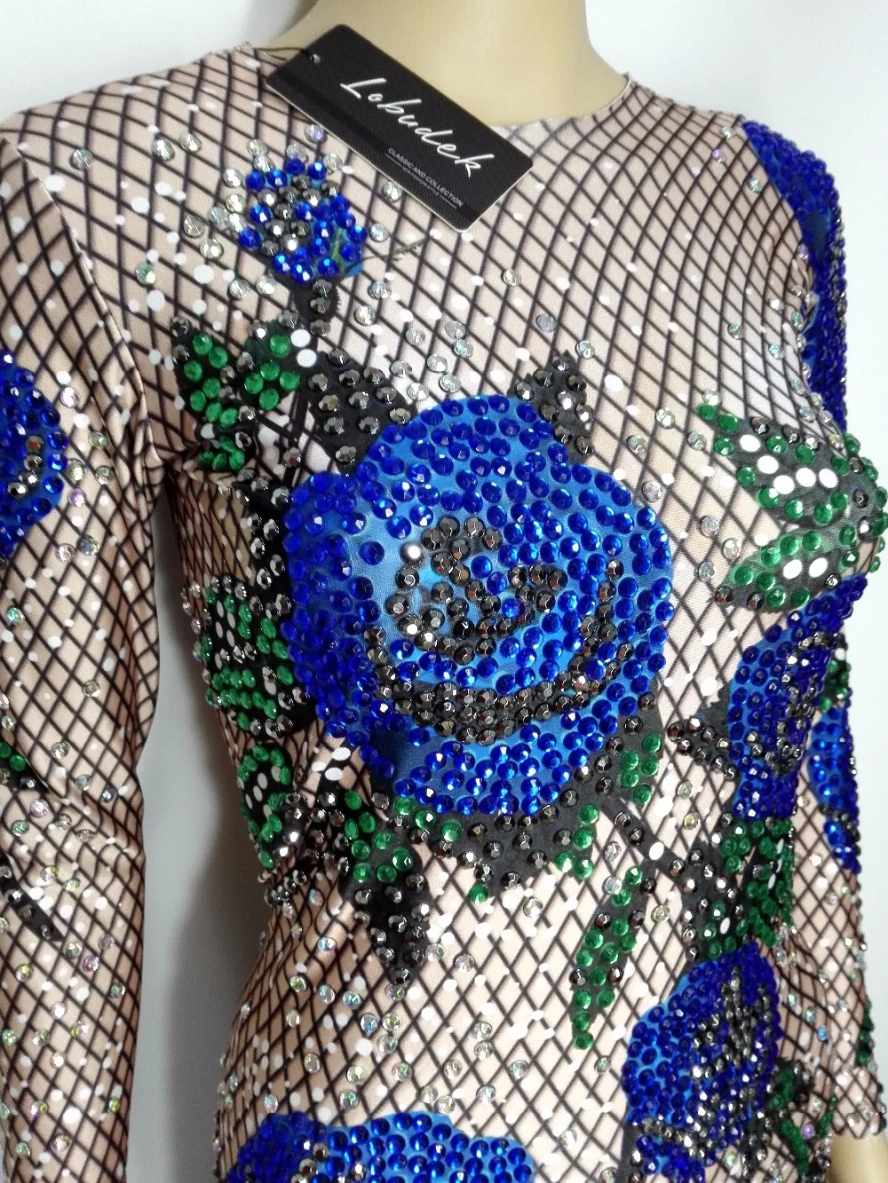 Голубая роза комбинезон-трико блестящие стразы спандекс боди Для женщин певец концерт одежда для сцены для ночного клуба костюмы