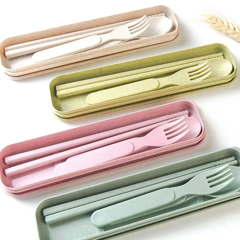 

Straw Kids Spoons Chopsticks Forks Set Storage Case Baby Feeding Tableware Kids Toddler Dishes Dinnerware