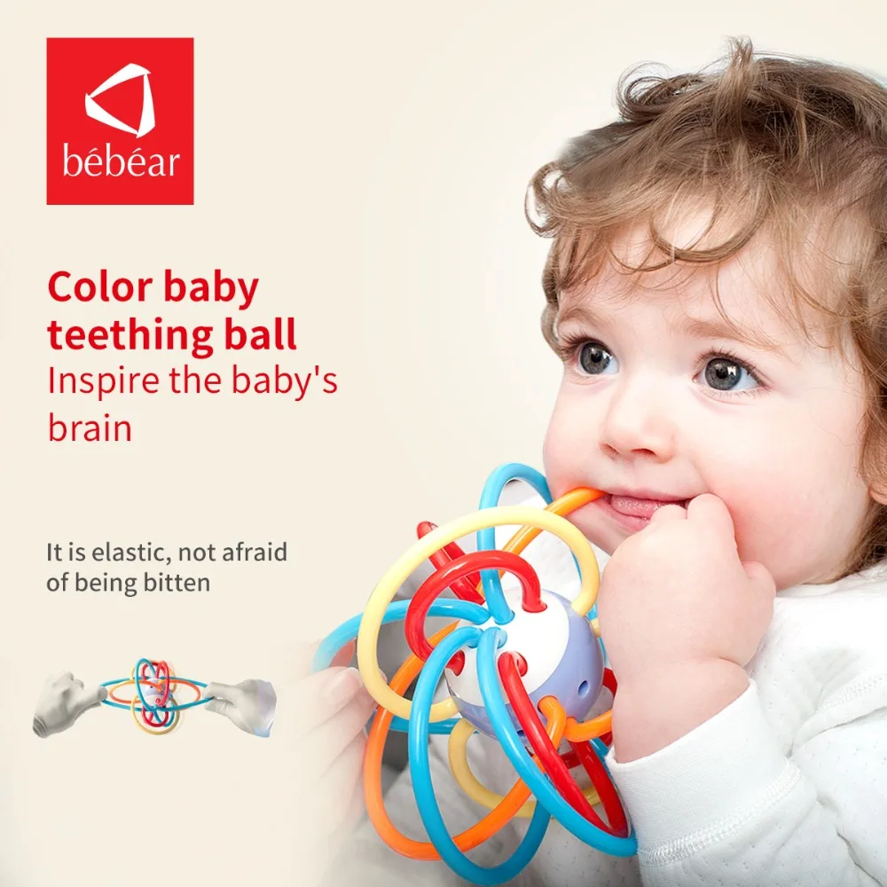

Bebear Silicone Baby Teether BAP Free Infant Teething Chewable 3D Manhattan Ball for Brain development