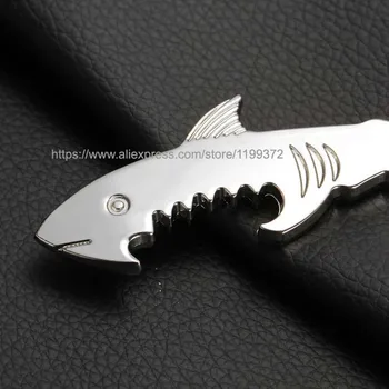 

100pcs 2 in1 Keychain Bottle Opener Creative Shark Fish Key chain Beer Openers Keyring Can Openers Alloy Shark Shape DHL FEDEX