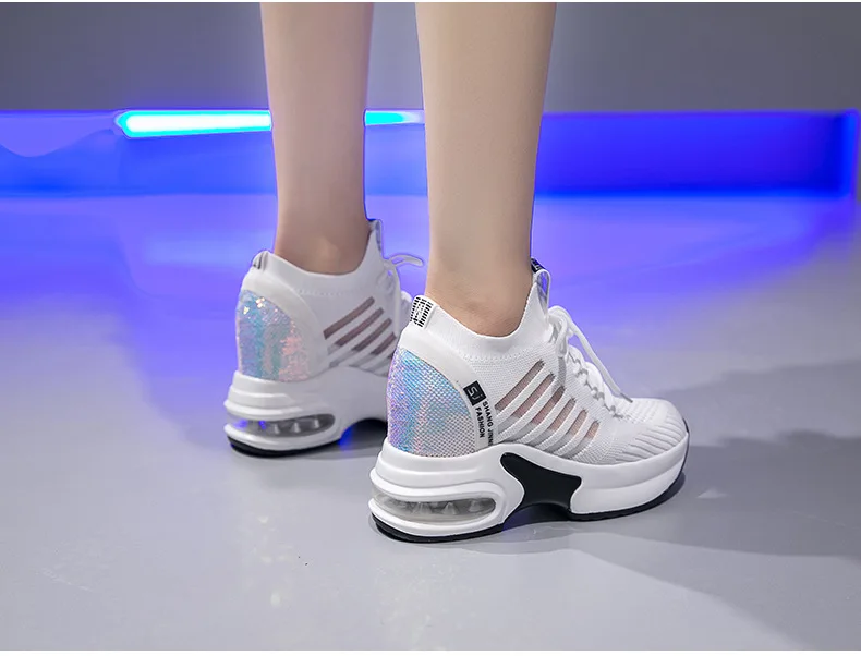 Fashion Spring Women Bling Shoes Mesh Wedge Sneakers Summer Breathable Casual Shoes Woman Round head casual shoes