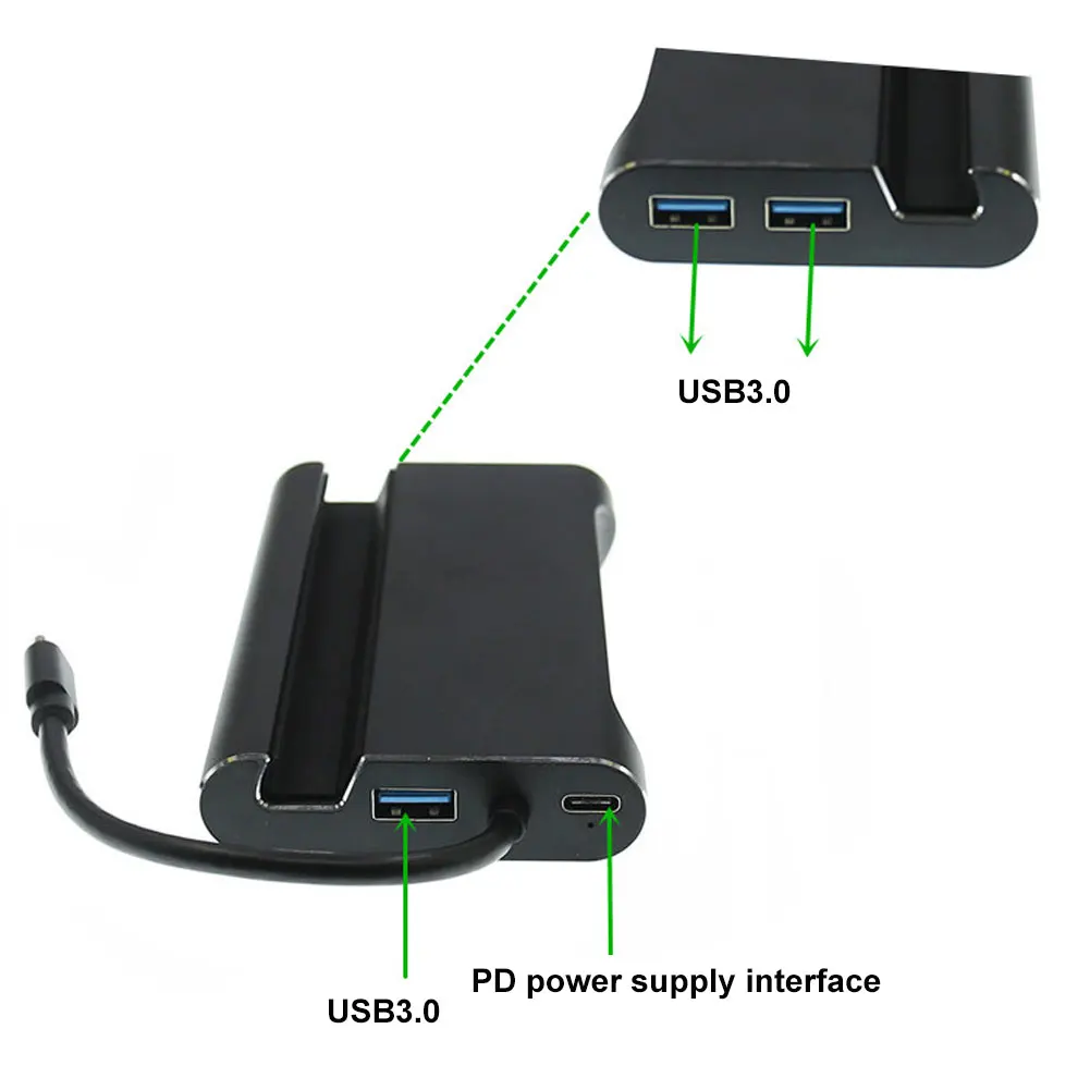 Nueva llegada 7 en 1 USB-C HDMI VGA Rj45 Ethernet USB 3,0 puerto de tipo C adaptador de Hub - 6