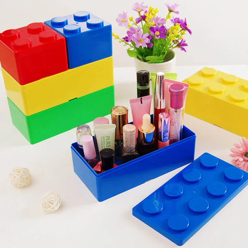 

1 PC Superimposed Women Cosmetics Boxes Building Block Shapes Plastic Desktop Storage Box Multifunctional Saving Space