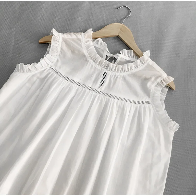 White Hollow Out Ruffles Sleeveless Women s Nightgown Casual Loose Night Mini Dress 2019 Summer Retro Court Plus Size Homewear