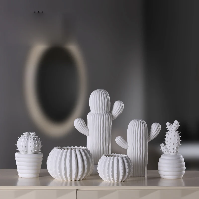 

European Creative Ceramic Simulation Cactus Bonsai ornament potted living room Home Decoration Garden Pots Planters