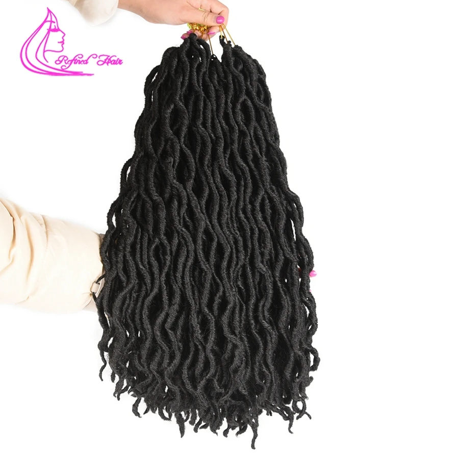 Рафинированный Уход за волосами богиня Faux locs Curly вязанные пряди Омбре коричневый, тень, плетеные волосы, 18 дюймов длинная коса женщина, дредлоки, для увеличения объема, пряди для наращивания волос