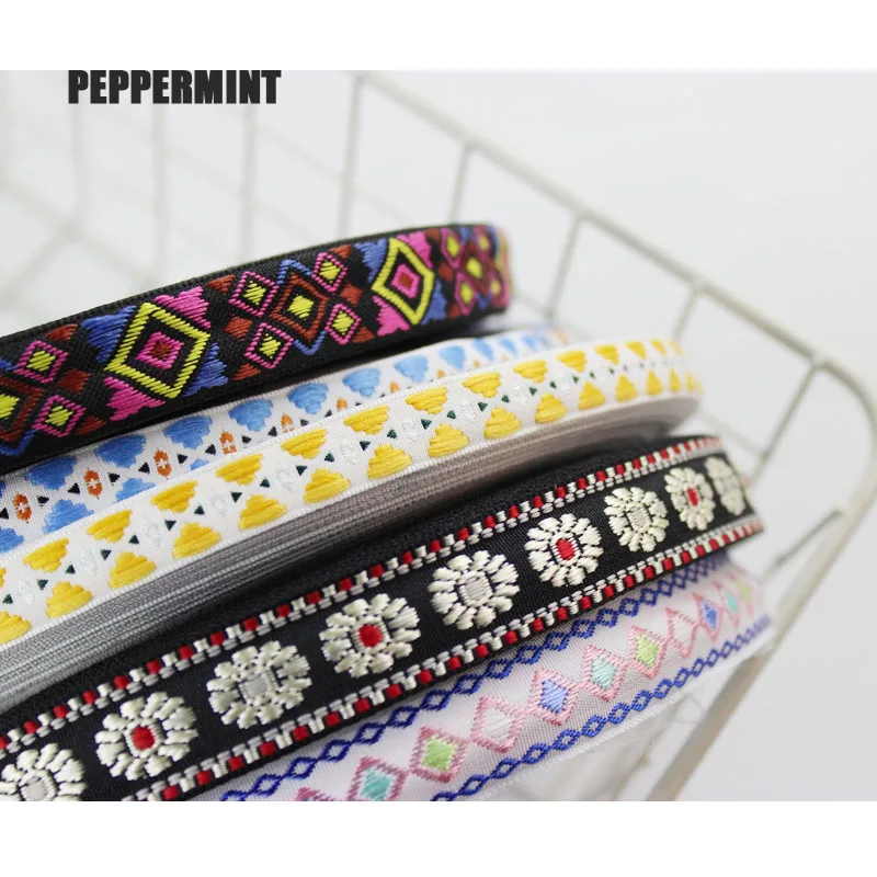 

2Yard 1.2-2cm Ethnic Ribbon Embroideried Trim Boho Lace DIY Clothes Bag Accessories Embroidered Fabric