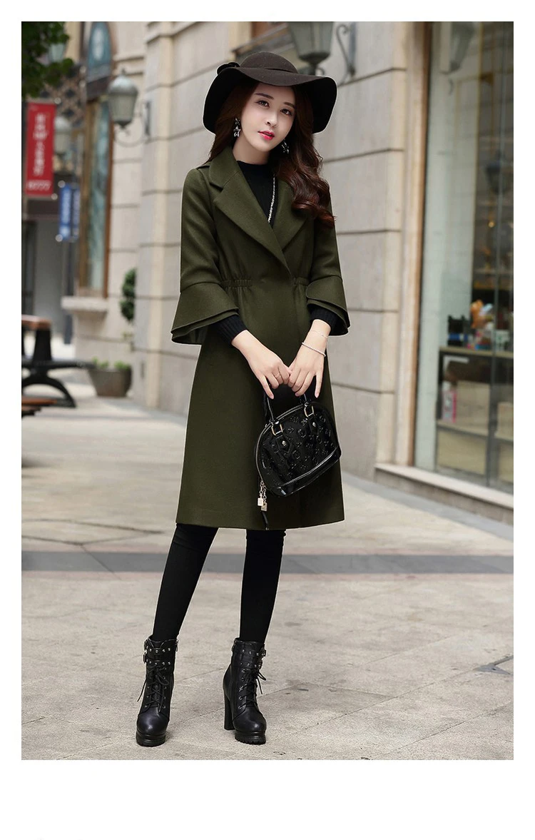 

2018Spring and Autumn New Women's woolen jacket in the long section of the straight Slim was thin fashion woolen coat