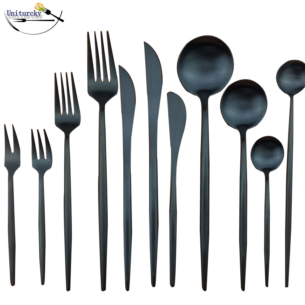 1 шт черный набор столовых приборов Матовая нержавеющая сталь набор посуды нож для масла обеденная вилка совок набор серебряных изделий можно мыть в посудомоечной машине