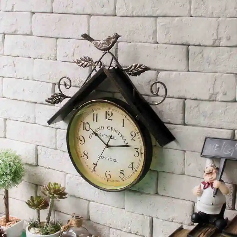 AIBEI-American country Style retro Wrought Iron Birds House Model watches Wall Clocks metope Shop Home Decoration 41CM AIBEI-American country Style retro Wrought Iron Birds House Model watches Wall Clocks metope Shop Home Decoration 41CM