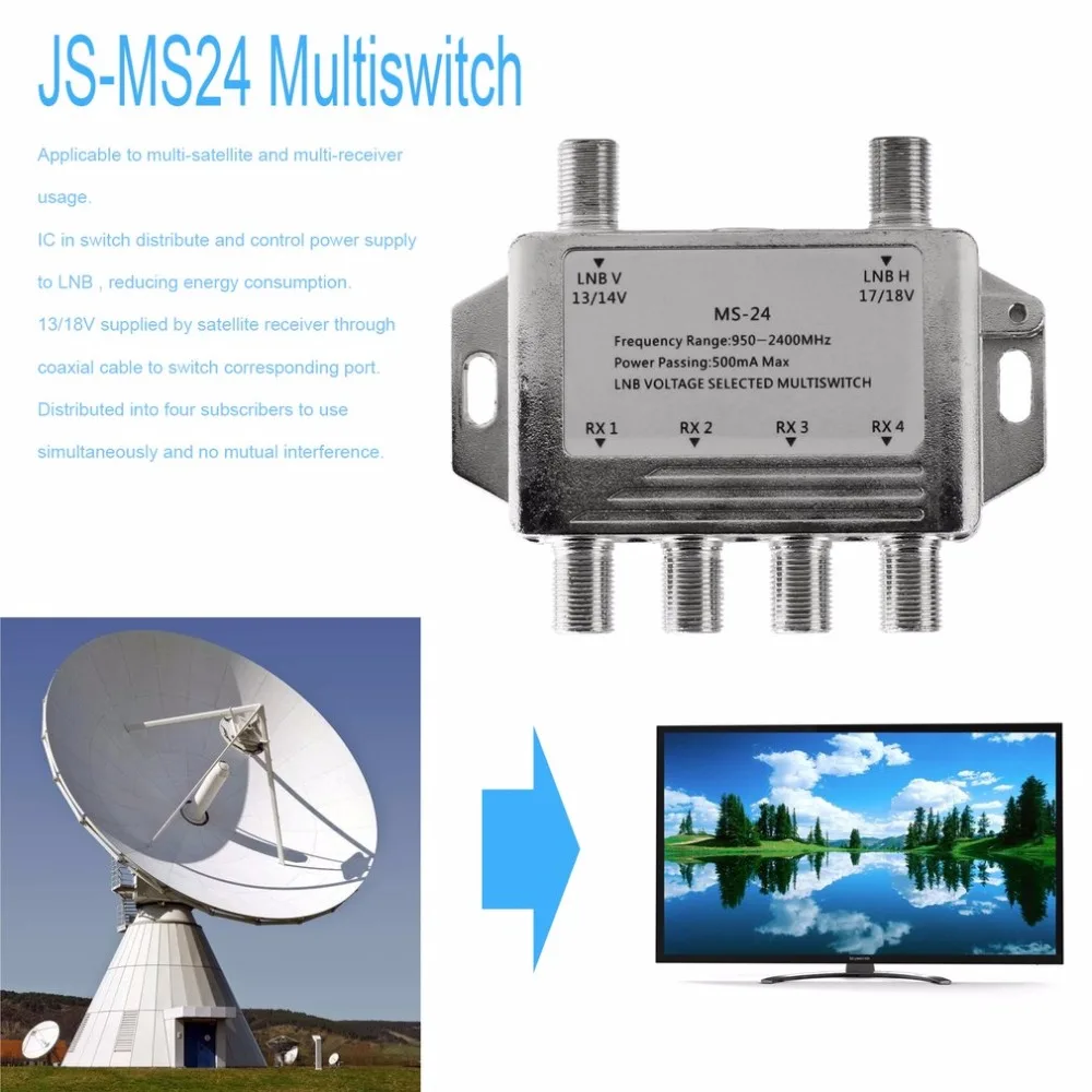 Мини Портативный 2x4 спутниковый сигнал мультипереключатель LNB напряжение выбрано 950-2400 МГц мультипереключатель приемник LNB мультипереключатель