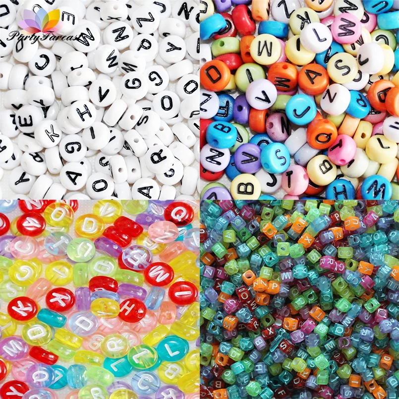 

PF About 100Pcs Threading Beads for Clothes Colorful Letter Number Acrylic Beads for Bracelet Jewelry Making Sewing Accessories