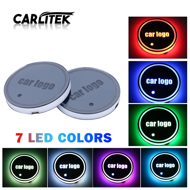 

CARLitek Car Led Cup Holder Pads Light Mats Bottle Coasters 7 Colors Car Logo Led Atmosphere Light Auto Inside Parts